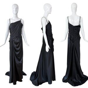 EMANUEL UNGARO 2007 Vintage Black Hammered Silk Evening Gown